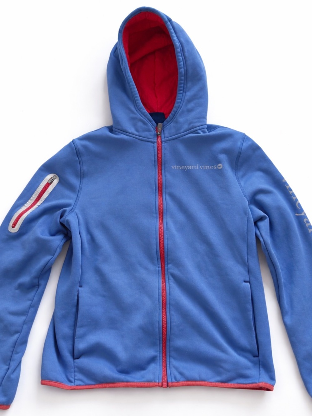 Vineyard Vines Blue Hooded Zip Jacket with Red Trim